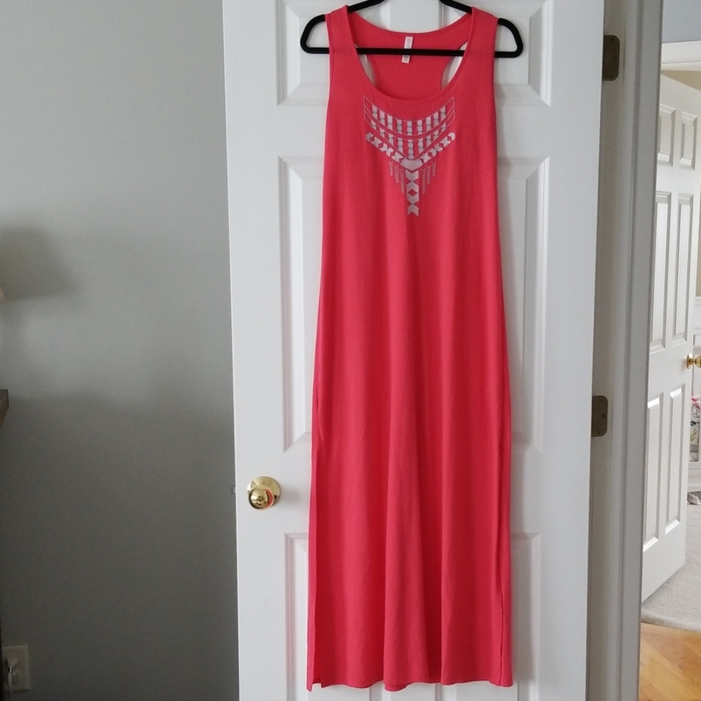 Coral embroidered maxi dress